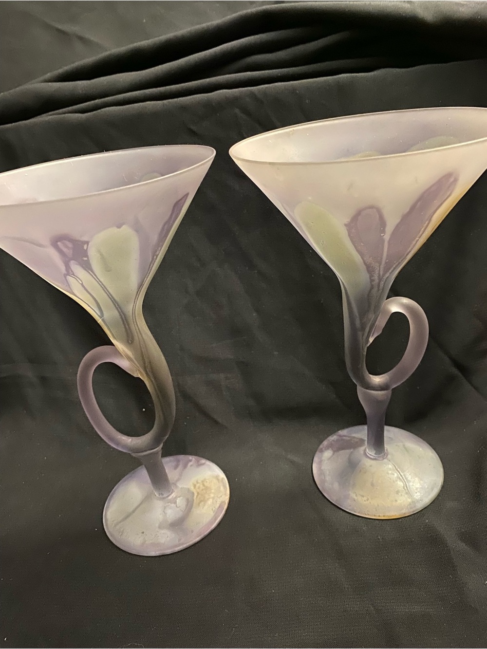 Vintage Rueven Nouveau Art Glass Frosted Satin Martini Glasses,